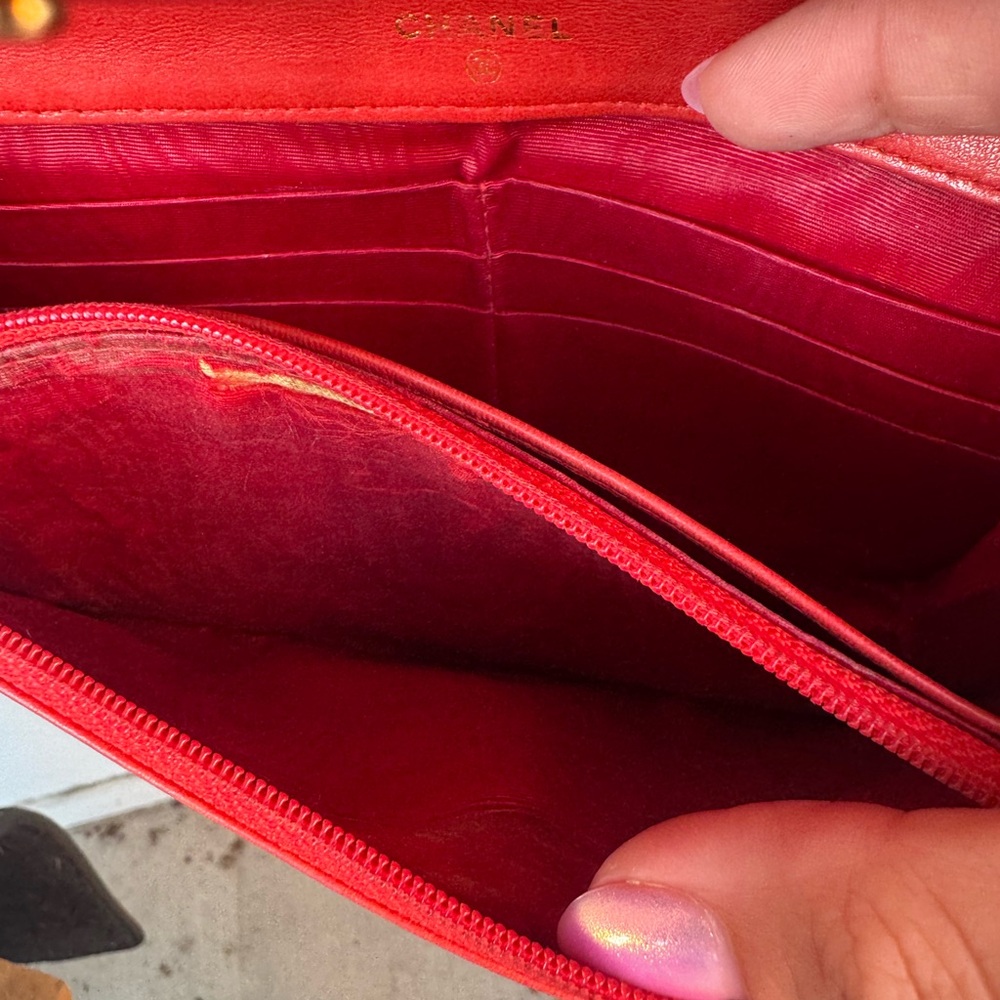 Vintage Chanel Red Caviar Leather Clutch Authentic, with Aftermarket Chain - Picture 13 of 14